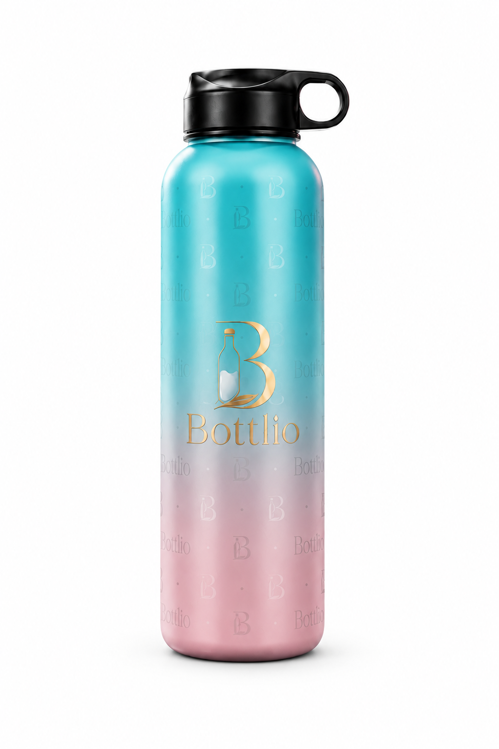 Bottlio Active Blue Gym Bottle Blue and black sports bottle with wrist strap.
