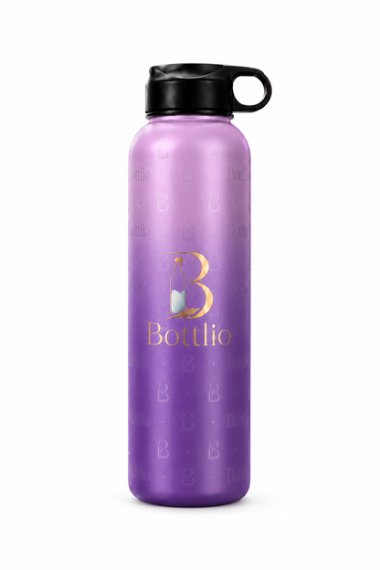 Bottlio Active Blue Gym Bottle Blue and black sports bottle with wrist strap.