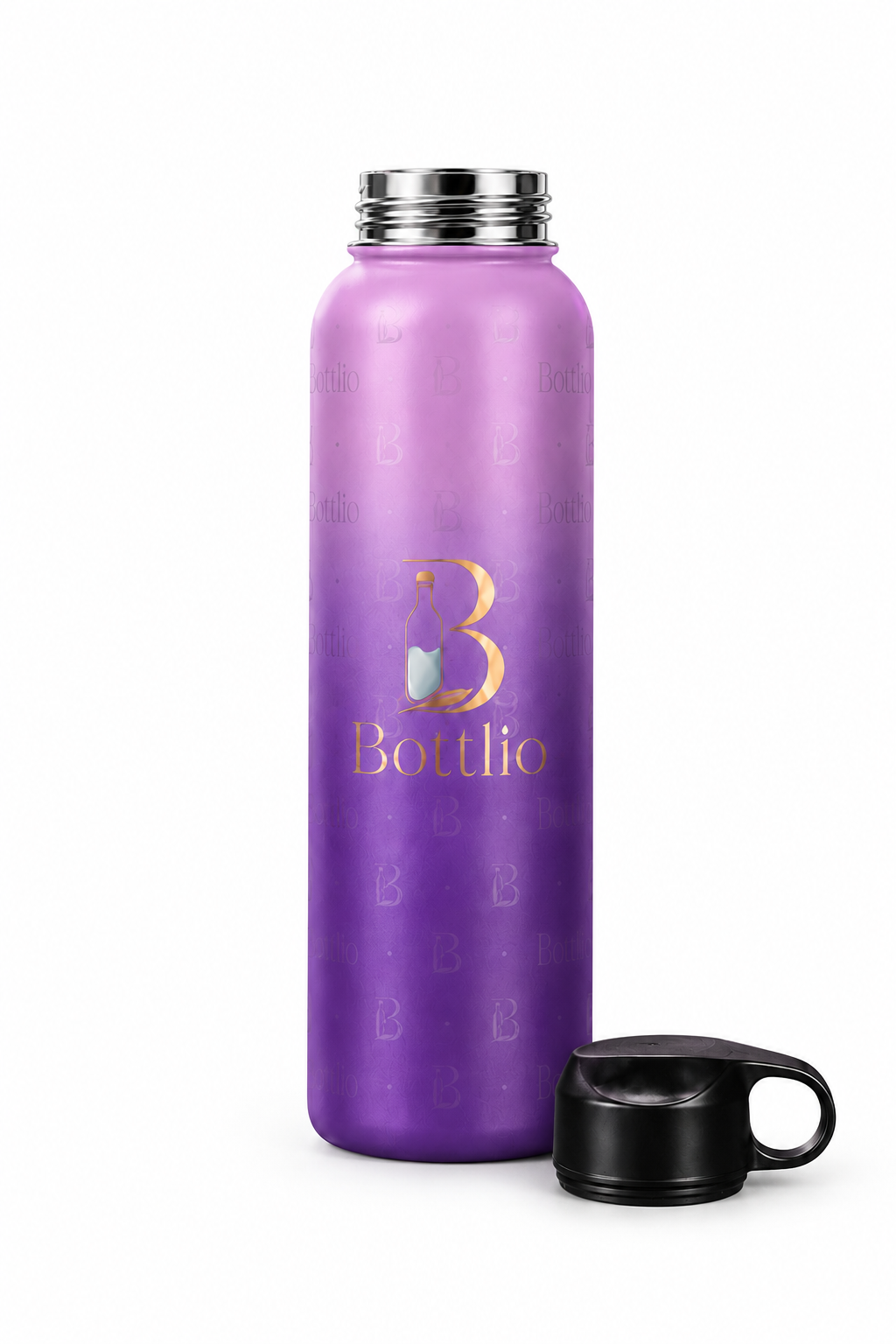 Bottlio Active Blue Gym Bottle Blue and black sports bottle with wrist strap.