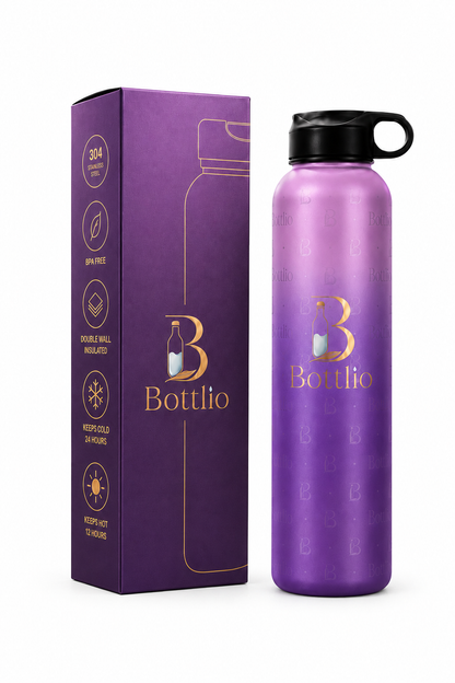 Bottlio Active Blue Gym Bottle Blue and black sports bottle with wrist strap.