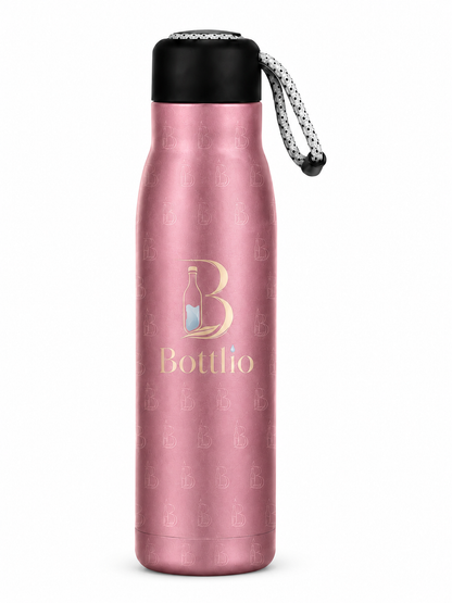 Bottlio Blush School Bottle slim bottle with wrist strap.