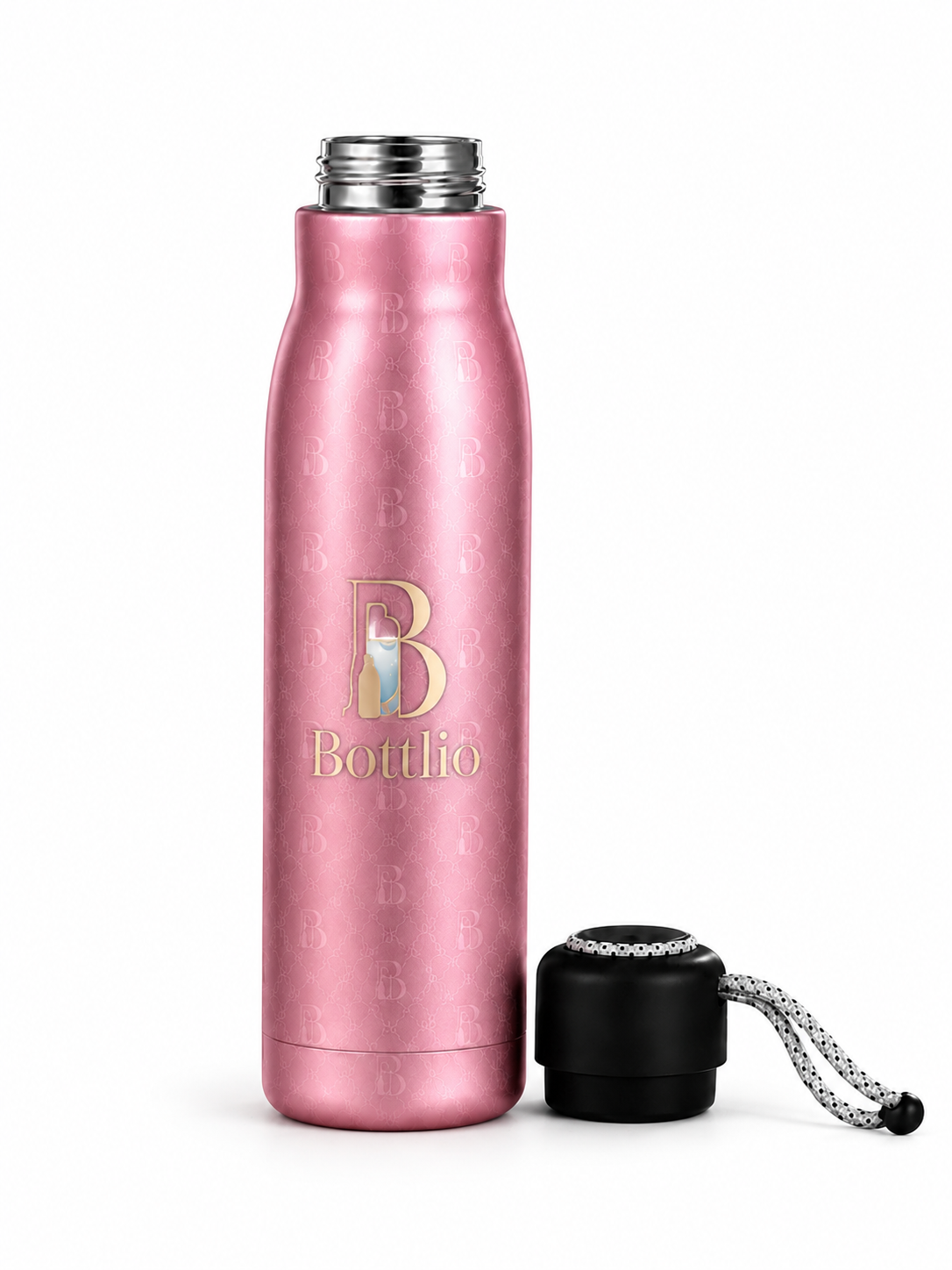 Bottlio Blush School Bottle slim bottle with wrist strap.