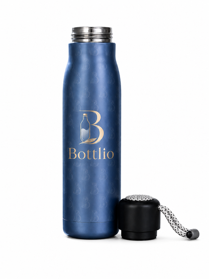 Bottlio Blush School Bottle slim bottle with wrist strap.