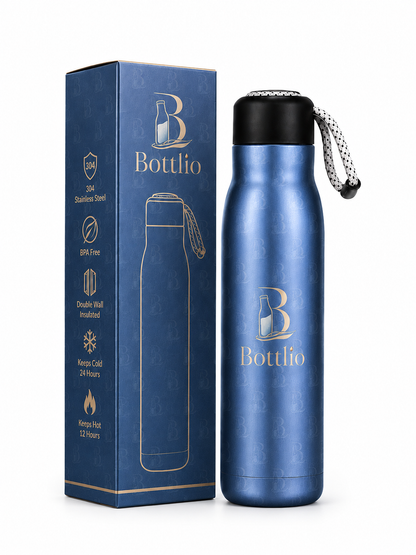 Bottlio Blush School Bottle slim bottle with wrist strap.