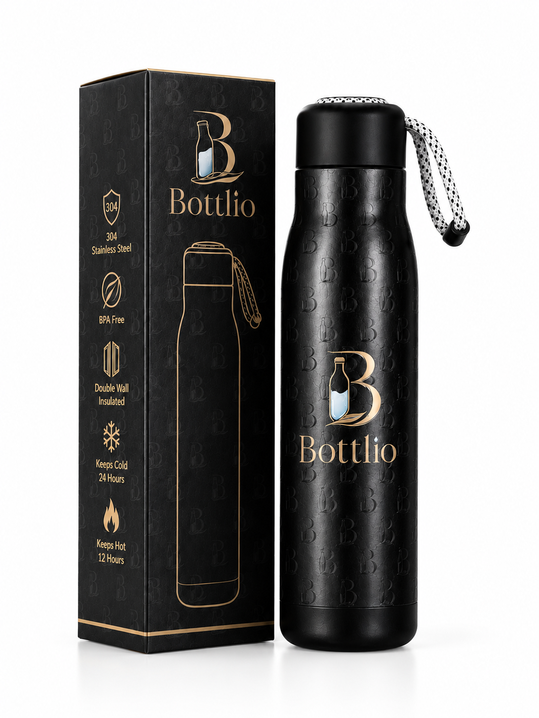Bottlio Blush School Bottle slim bottle with wrist strap.