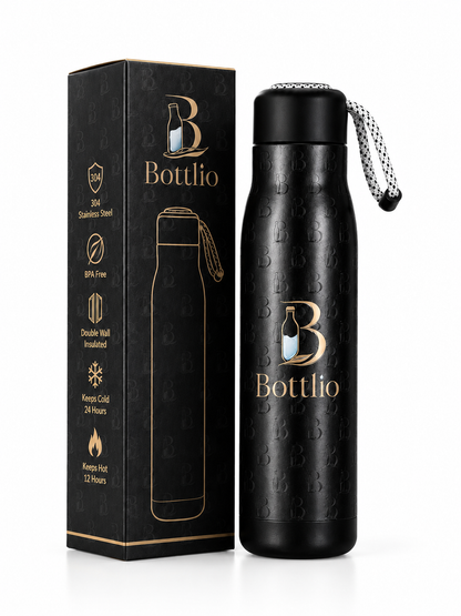 Bottlio Blush School Bottle slim bottle with wrist strap.