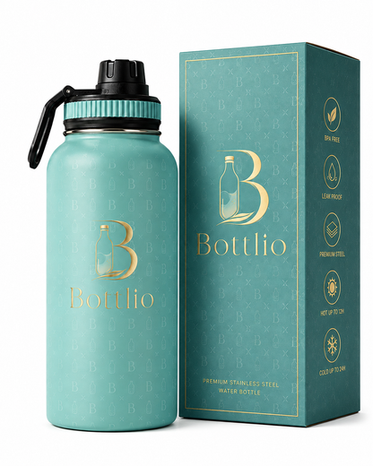 Bottlio PowerGrip Mint Gym Bottle Large mint bottle with heavy-duty carry handle.
