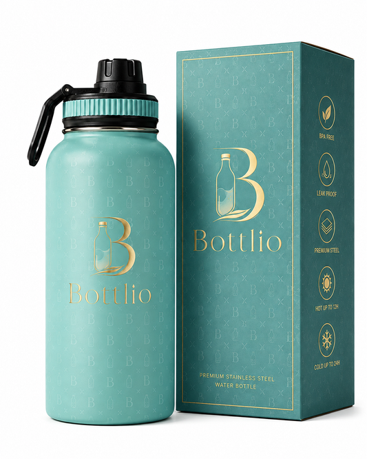 Bottlio PowerGrip Mint Gym Bottle Large mint bottle with heavy-duty carry handle.