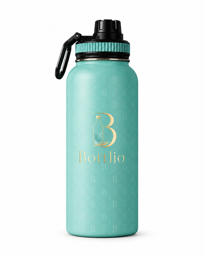 Bottlio PowerGrip Mint Gym Bottle Large mint bottle with heavy-duty carry handle.