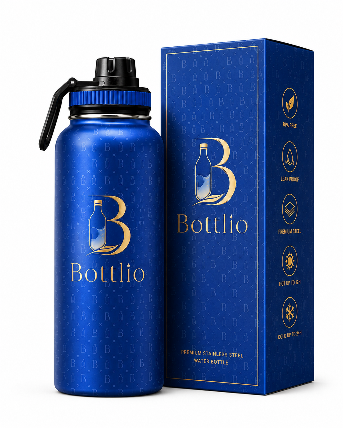 Bottlio PowerGrip Mint Gym Bottle Large mint bottle with heavy-duty carry handle.
