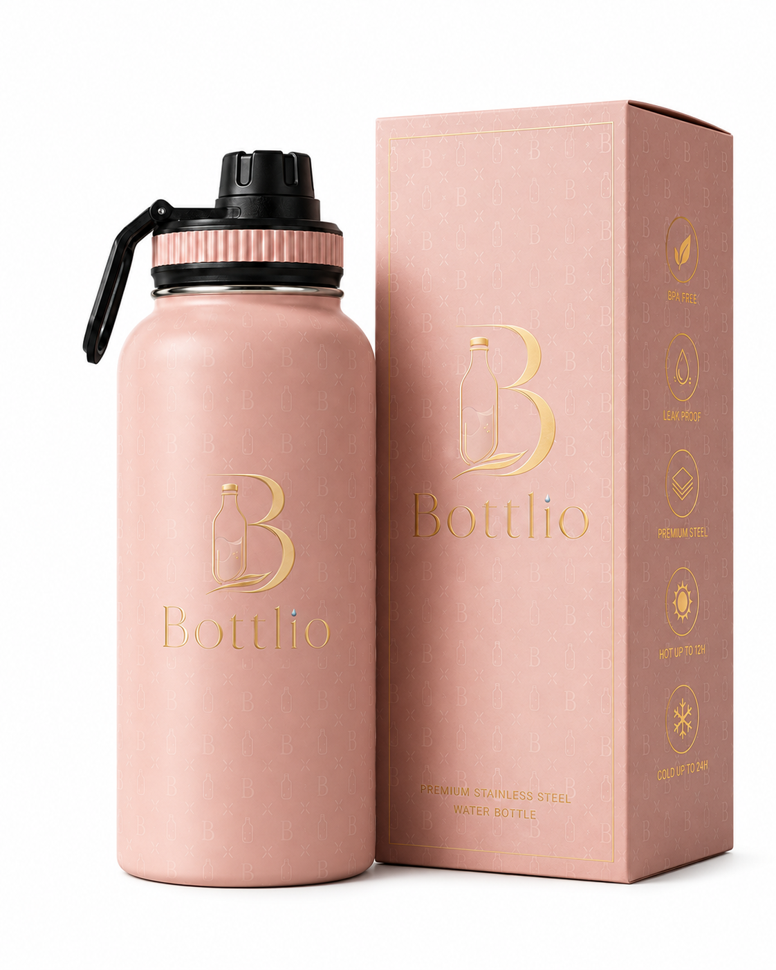 Bottlio PowerGrip Mint Gym Bottle Large mint bottle with heavy-duty carry handle.