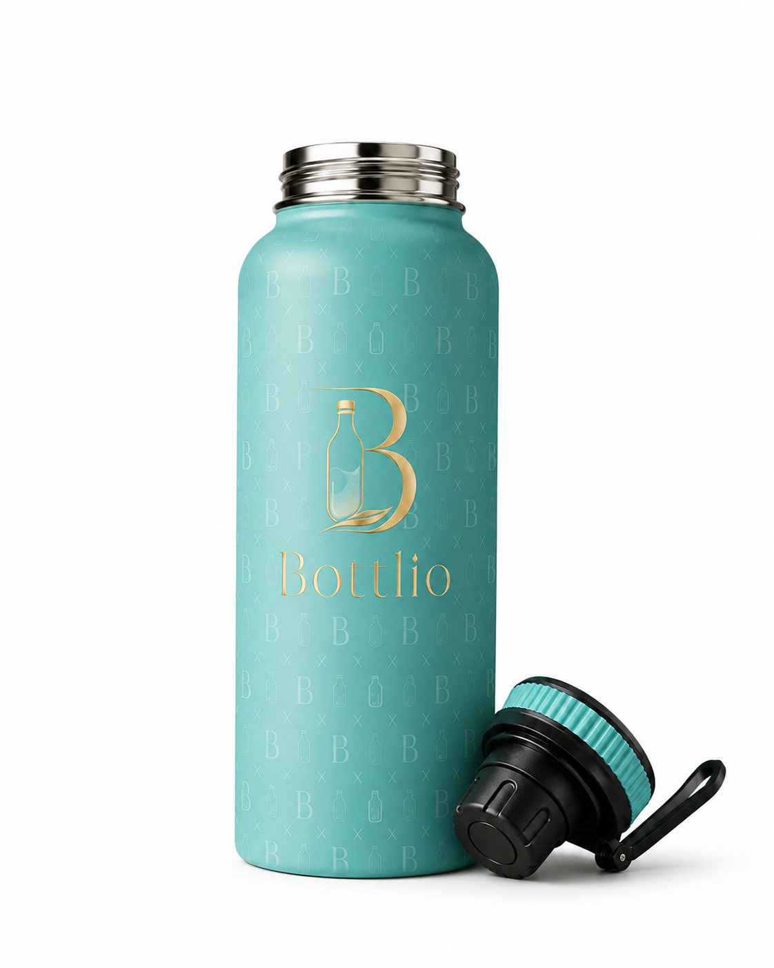 Bottlio PowerGrip Mint Gym Bottle Large mint bottle with heavy-duty carry handle.