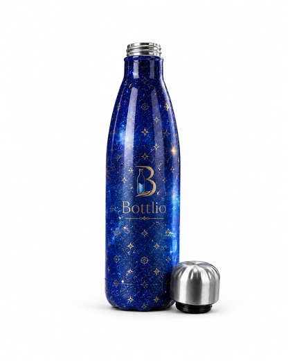 Bottlio Galaxy Office Bottle Elegant galaxy-finish bottle with stainless-steel cap.