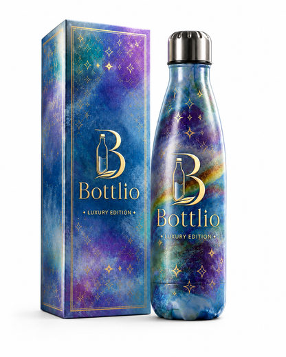 Bottlio Galaxy Office Bottle Elegant galaxy-finish bottle with stainless-steel cap.