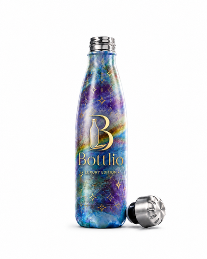 Bottlio Galaxy Office Bottle Elegant galaxy-finish bottle with stainless-steel cap.