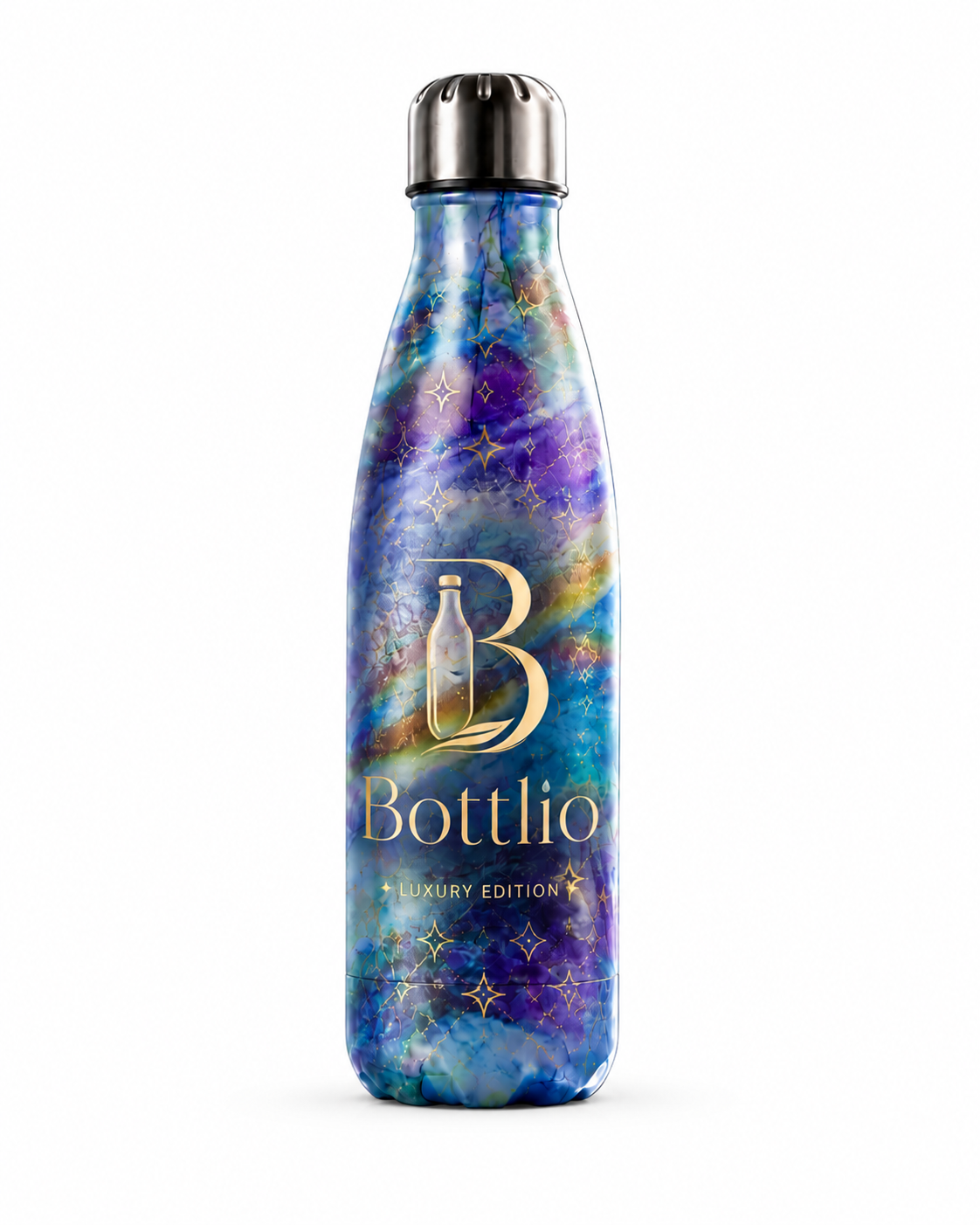 Bottlio Galaxy Office Bottle Elegant galaxy-finish bottle with stainless-steel cap.