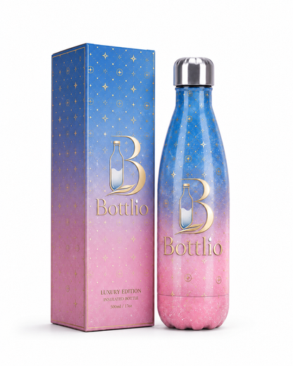 Bottlio Galaxy Office Bottle Elegant galaxy-finish bottle with stainless-steel cap.