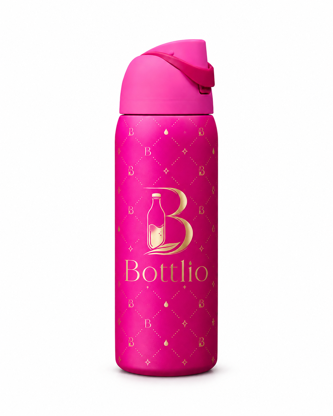 Bottlio Fuchsia Flip School Bottle with flip-top lid.