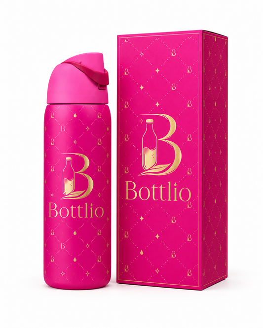 Bottlio Fuchsia Flip School Bottle with flip-top lid.