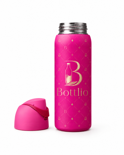 Bottlio Fuchsia Flip School Bottle with flip-top lid.