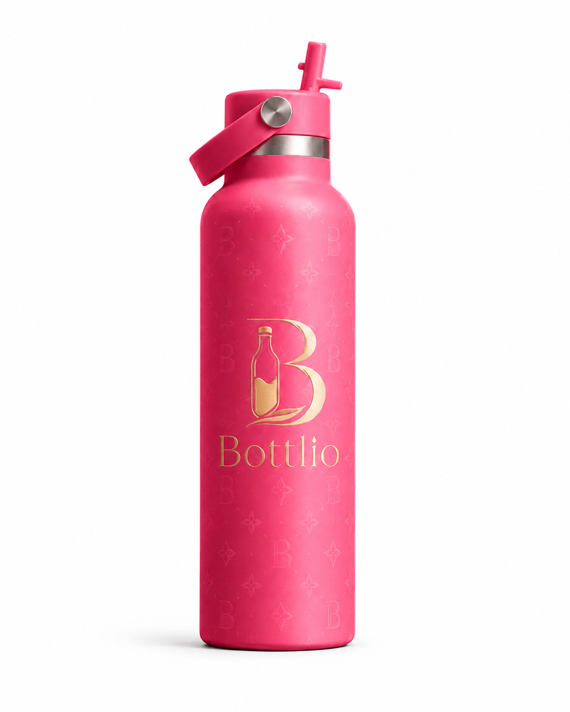 Bottlio Bubblegum Straw School Bottle with built-in straw and carry handle.