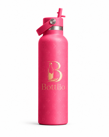 Bottlio Bubblegum Straw School Bottle with built-in straw and carry handle.