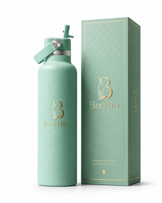 Bottlio Bubblegum Straw School Bottle with built-in straw and carry handle.