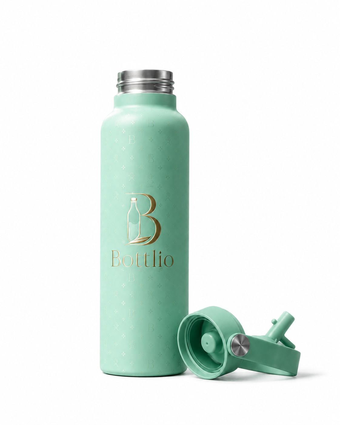 Bottlio Bubblegum Straw School Bottle with built-in straw and carry handle.