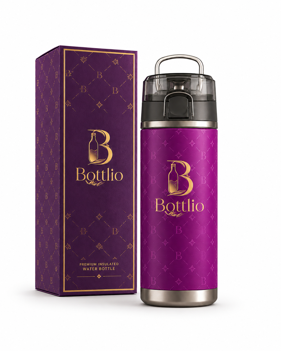 Bottlio MaxHydrate Gym Jug Large bottle with secure lid and metal handle.