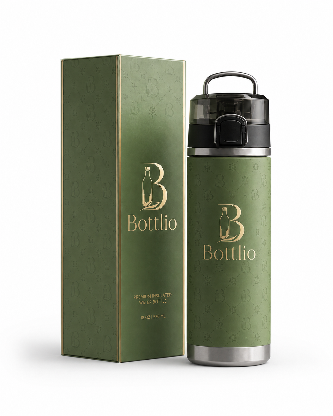 Bottlio MaxHydrate Gym Jug Large bottle with secure lid and metal handle.